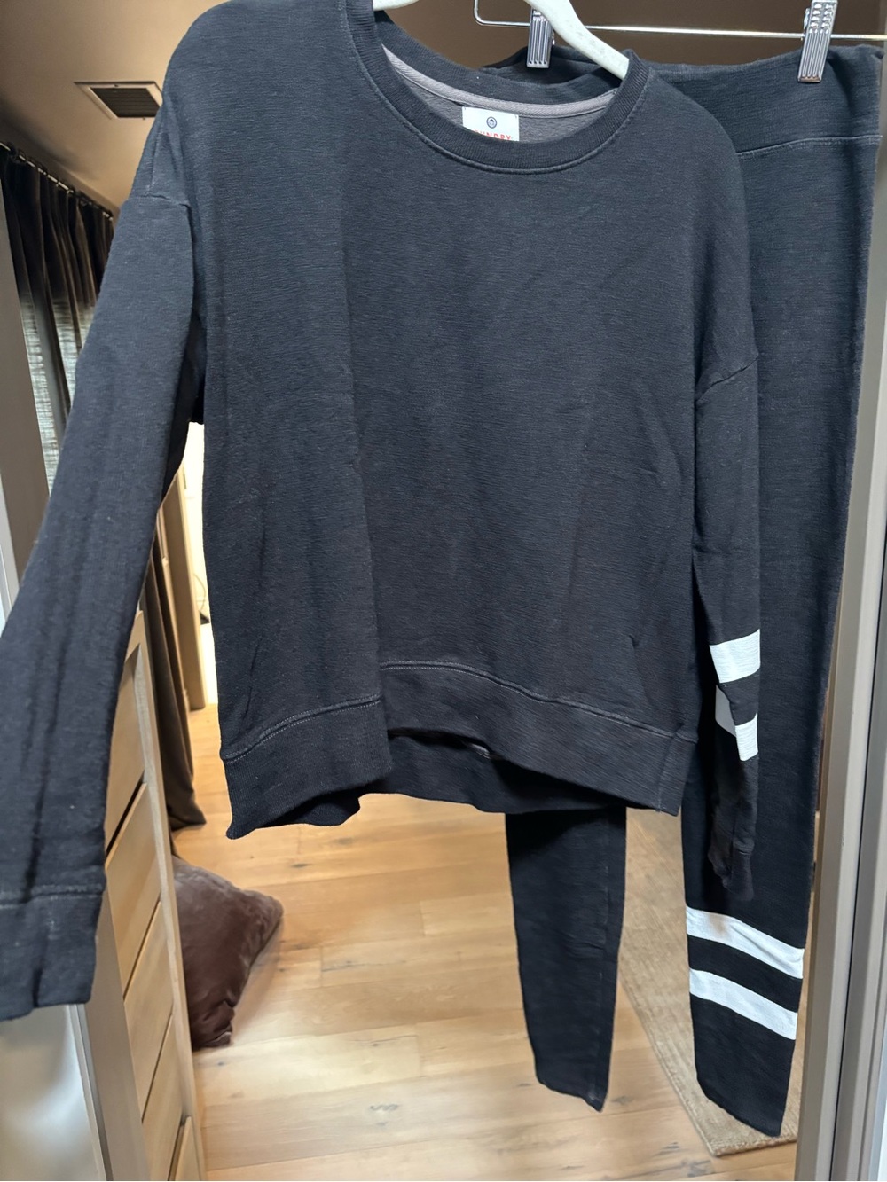 Sundry charcoal legging and sweatshirt set. White Stripe Detail - Picture 2 of 5